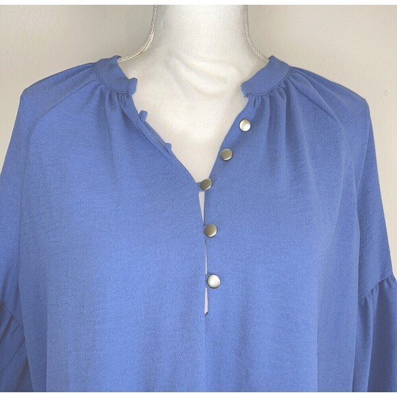 NY Collection Balloon Sleeve Peasant Blue Blouse Plus Size 2X (18/20) - Picture 13 of 15